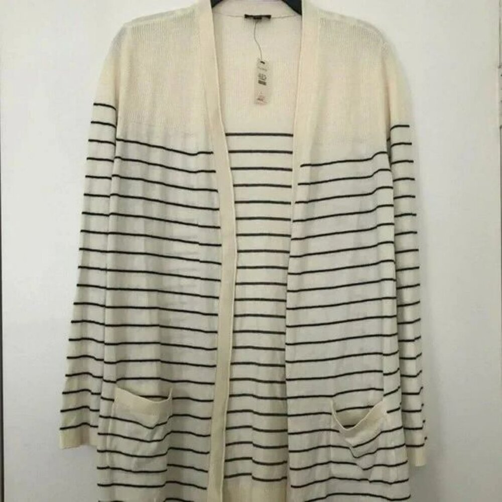 Talbots Stripe open front Cardigan Sweater Sz L